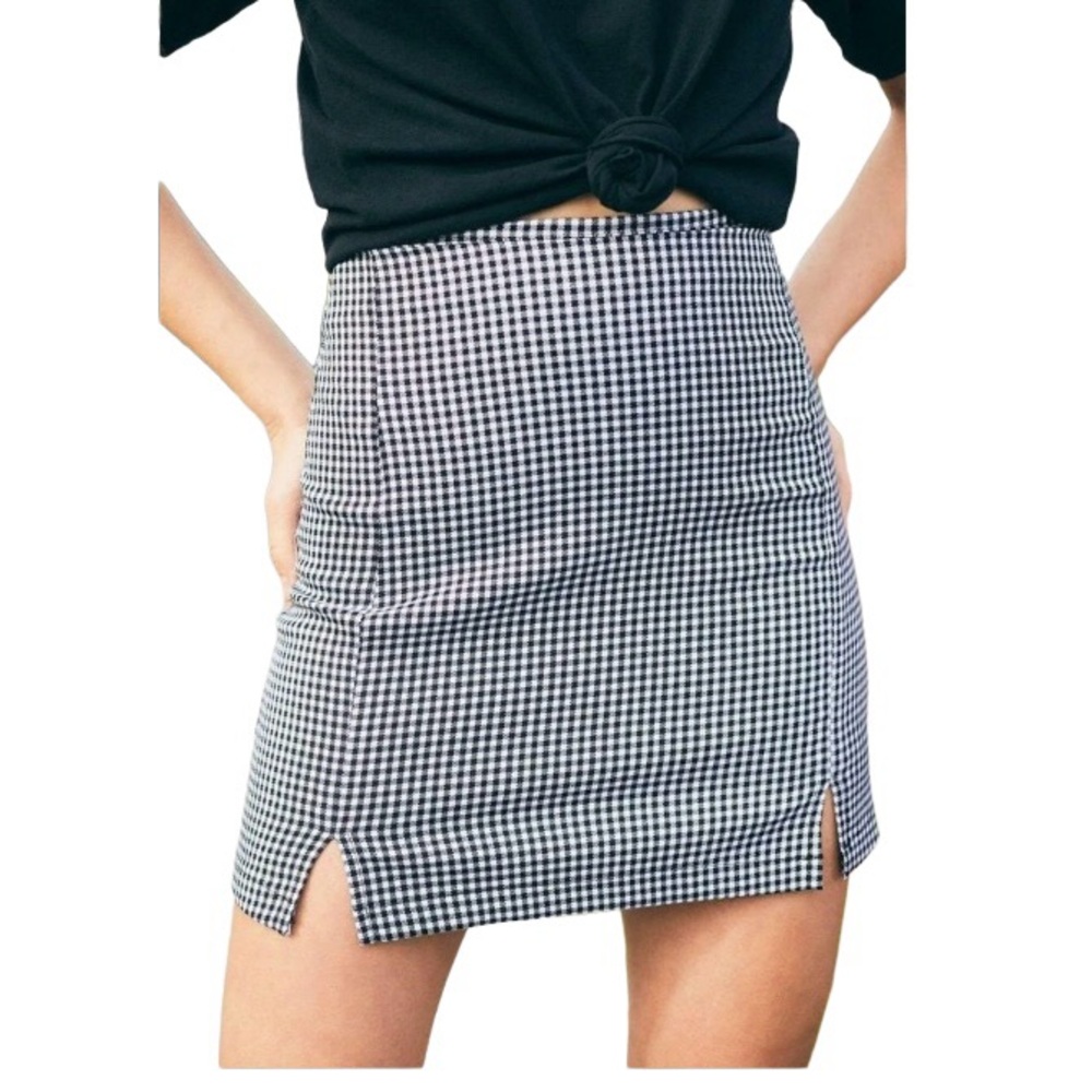 Brandy Melville Black White Houndstooth Gingham High Waist Rise Mini Skirt S M L